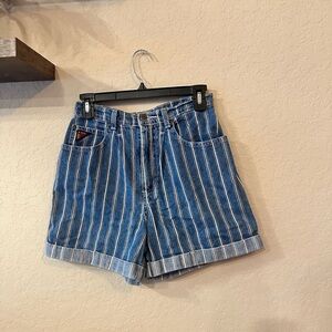 Faded Glory Blue and White Jean Shorts with Vertical Stripes